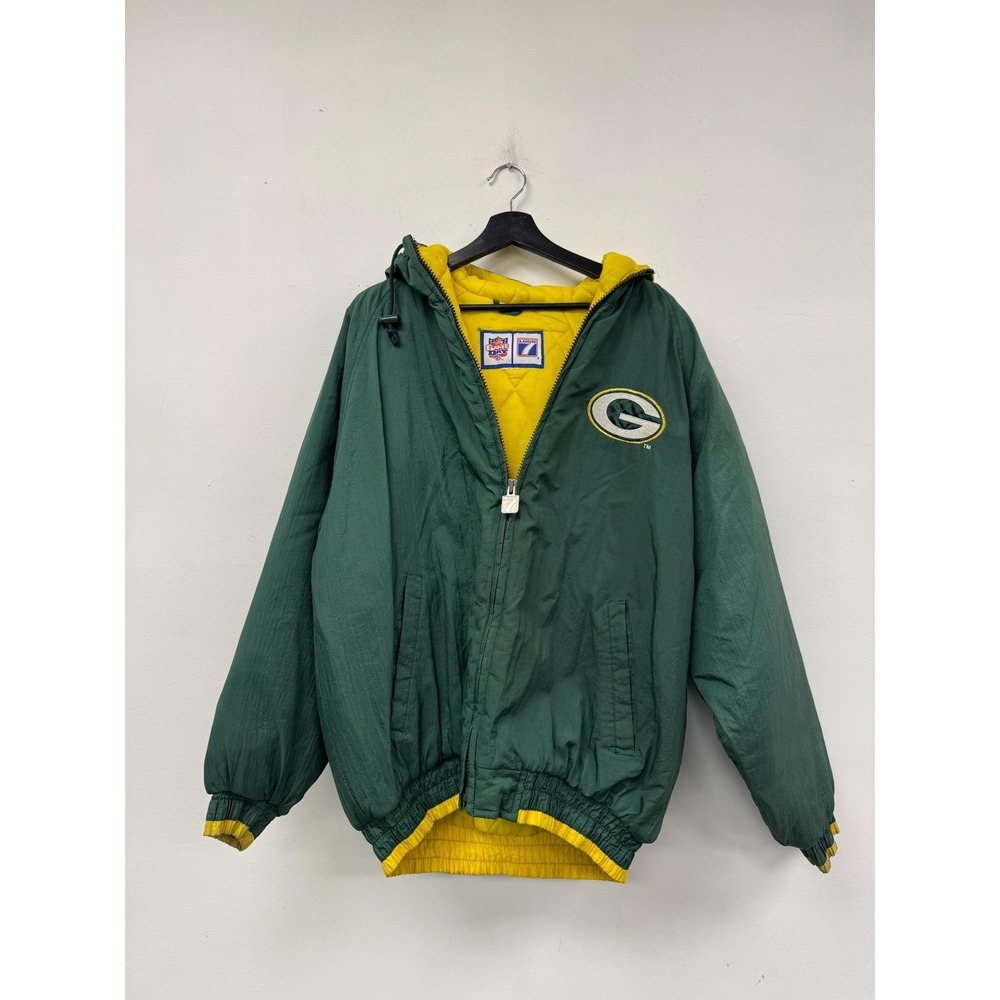 Vintage Green Bay Packers Jacket Mens 2XL Green NFL Football Logo 7 Hooded 90s‎